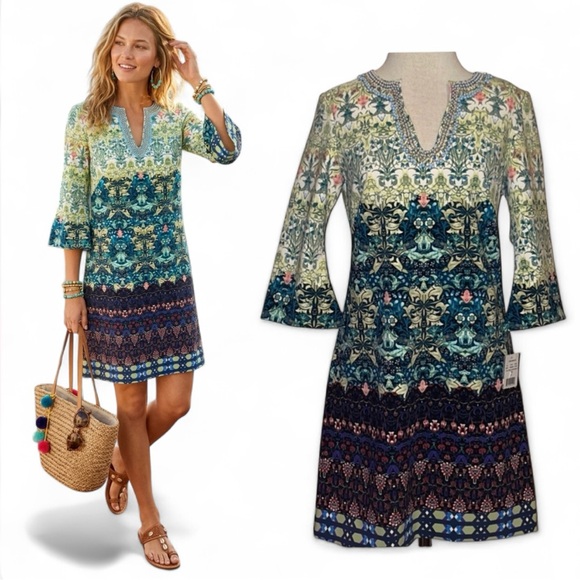 Taylor Dresses & Skirts - Taylor NWT Green Resort Floral Beaded V Neck Dress 6 Small Coastal Garden Party